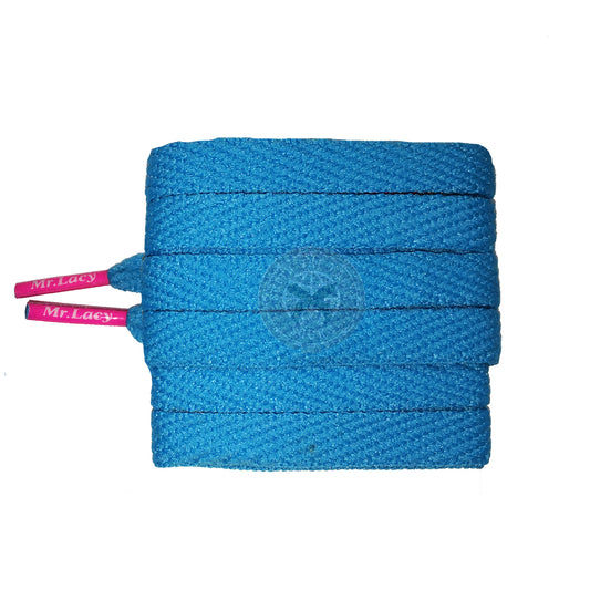 Mr Lacy Flatties Colour Tips - Mellow Blue with Neon Pink Shoelaces