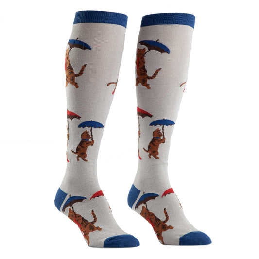 Sock It To Me Women's Funky Knee High Socks - It's Raining Cats