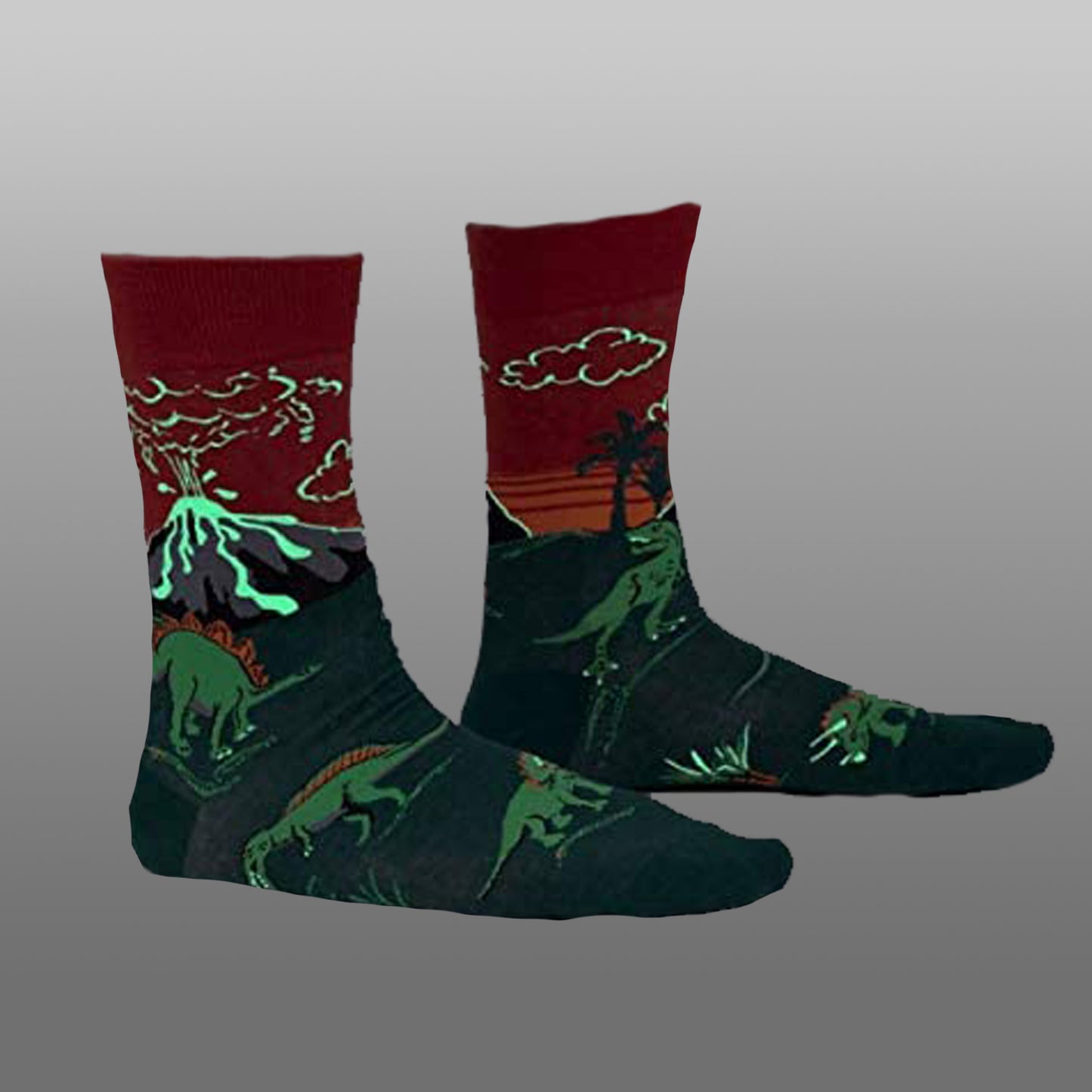 Sock It To Me Men's Crew Socks - Dinosaur Days (Glow in the Dark)