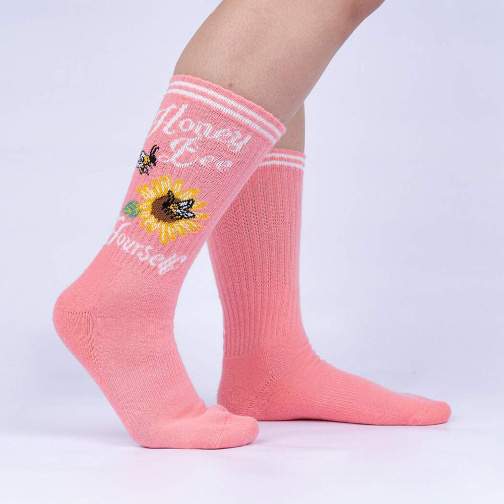 Sock It To Me Athletic Ribbed Crew Socks - Honey Bee Yourself (S/M)