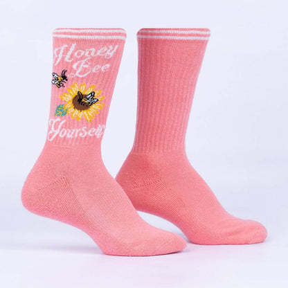 Sock It To Me Athletic Ribbed Crew Socks - Honey Bee Yourself (S/M)