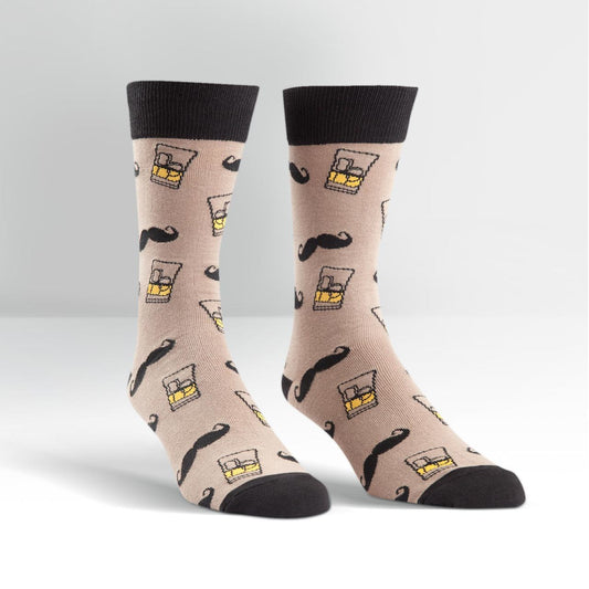 Sock It To Me Men's Crew Socks - Whiskey Stache