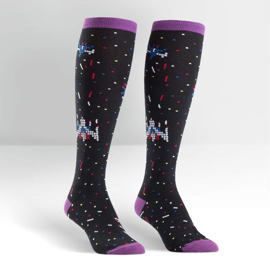 Sock It To Me Women's Knee High Socks - 8-bit Invaders